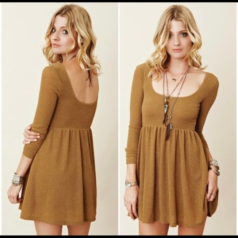 Free People Day and Night Babydoll Metallic Dress Medium